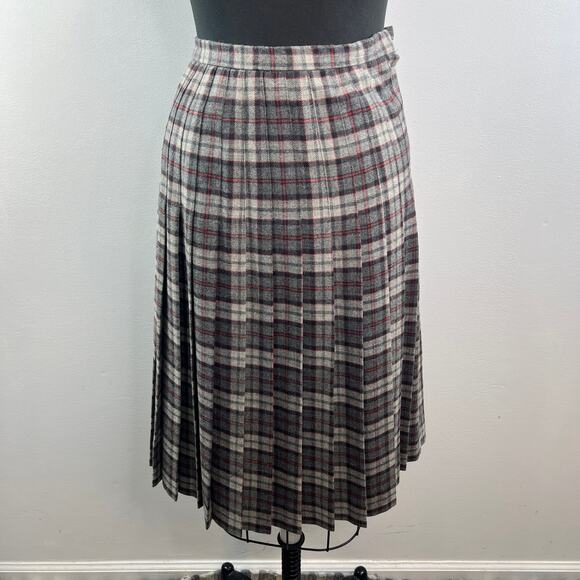 VINTAGE Schrader Sport New York Plaid Pleated Skirt Preppy Academia Gray Beige 4 - Picture 2 of 10